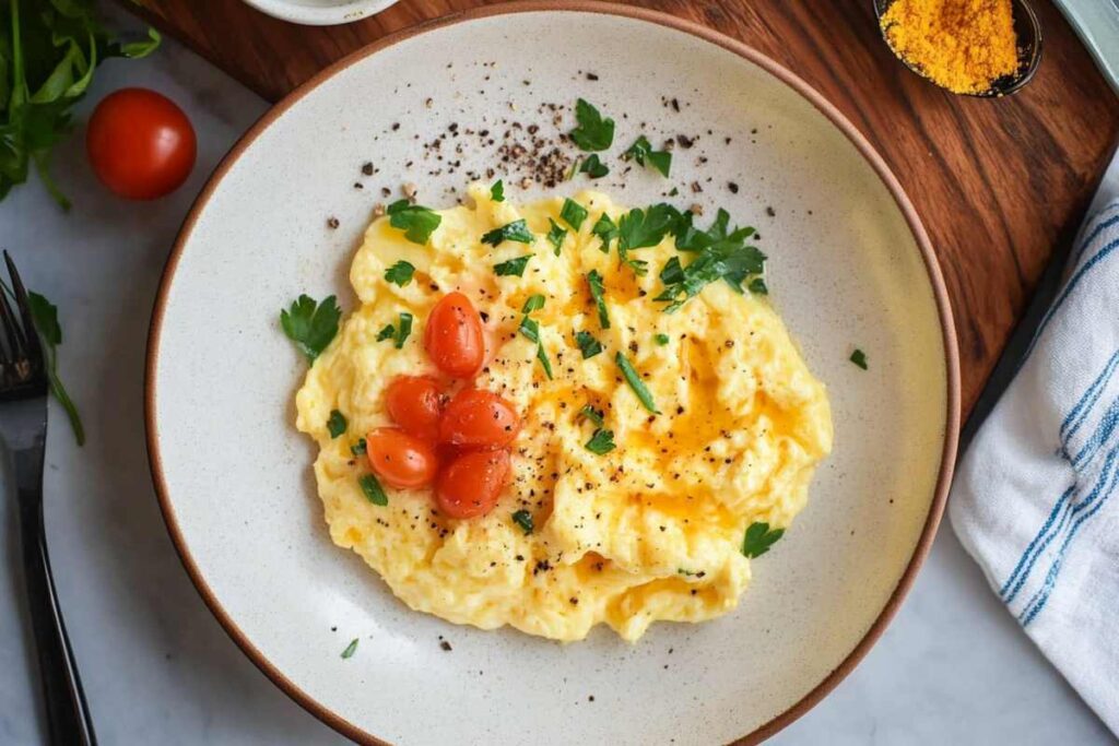 Delicious scrambled eggs with a sprinkle of herbs