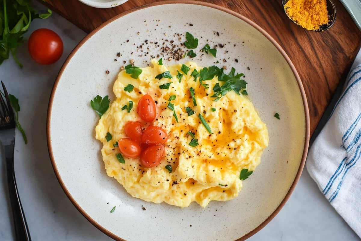 Delicious scrambled eggs with a sprinkle of herbs