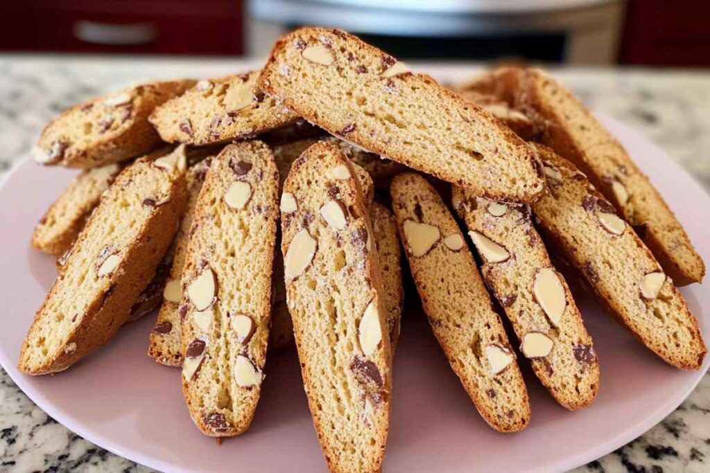 Crispy almond biscotti with visible almond pieces, an Italian classic